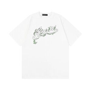 AMIRI White Short Sleeve Logo Tee with Green Script